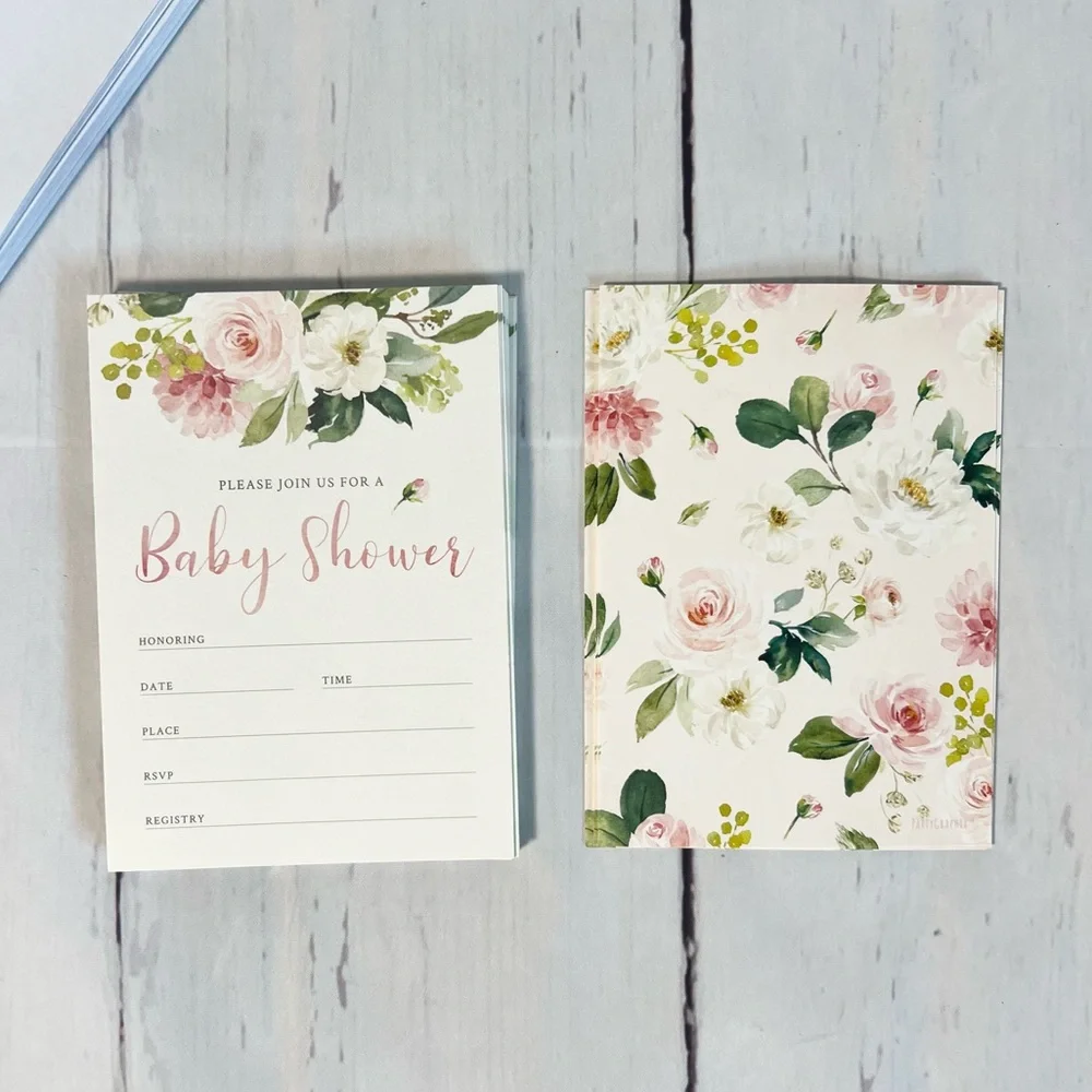 Party Graphix Floral Baby Shower Set: Invitations, Raffle & Game Cards
